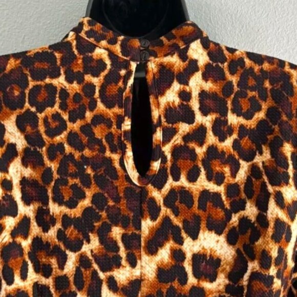 New York & Company Leopard Print Lace Front Dress Womens Size Medium 3/4 Sleeve - Picture 2 of 7